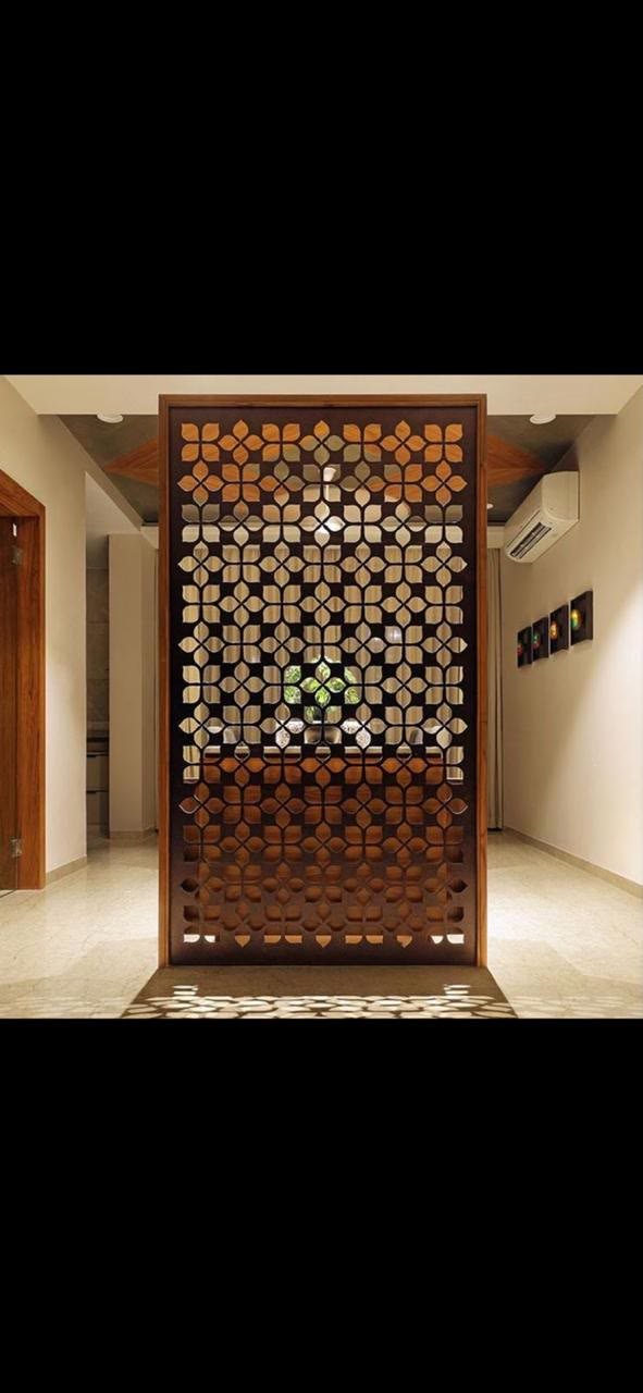 Wooden jaali room divider partition with mirror inlay, Awadh Interior